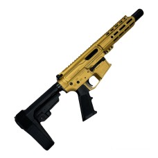 Moriarti Armaments AR-40 S&W Blowback Mini Pistol | 8" Barrel | Gold Cerakote Finish | SBA3 Stock