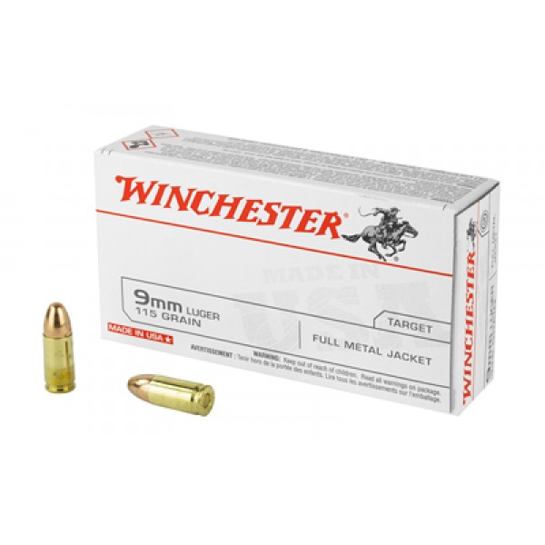 Winchester USA HANDGUN 9mm Luger 115 grain Full Metal Jacket Centerfire Pistol Ammunition - 200 Rounds