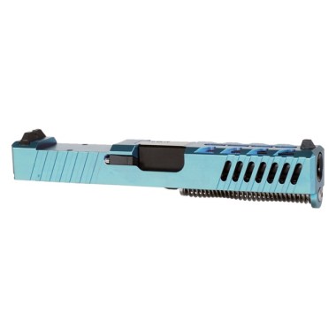 Glock 19 Gen 1-3 Compatible Complete Slide Kit | Black 9mm Barrel | Tiffany Blue DLC Slide RMR | Polymer Front Sight