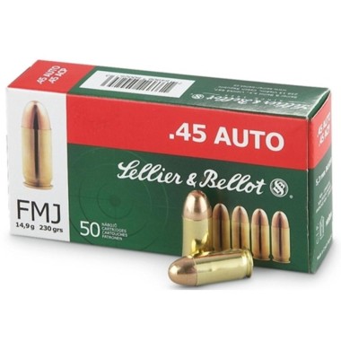 Sellier & Bellot .45 ACP 230 Gr. FMJ Ammunition – 50 Rounds/Box