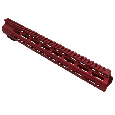 AR-15 15" M-LOK Super Slim Light Free Float Handguard with D Cut – Anodized Red, 7075-T6 Aluminum