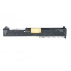 Glock 19 Compatible "Titanium" Complete Slide Kit - RMR / Black Slide / Gold Barrel / Glock 19 Gen 1-3