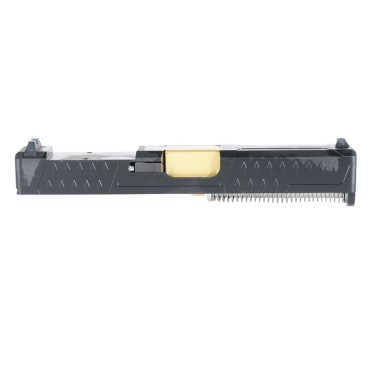 Glock 19 Compatible "Titanium" Complete Slide Kit - RMR / Black Slide / Gold Barrel / Glock 19 Gen 1-3