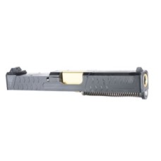 Glock 19 Compatible "Titanium" Complete Slide Kit - RMR / Black Slide / Gold Barrel / Glock 19 Gen 1-3