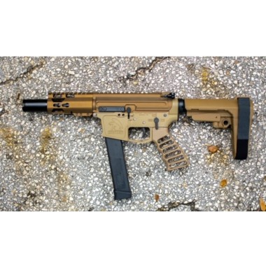 MA-40 .40 S&W Moriarti Arms 4"  Brindle  Pistol – SBA3 Brace, Blowback System, Mlok, Custom Cerakote