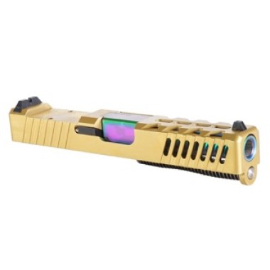 Glock 19 Gen 1-3 Compatible Complete Slide Kit / RMR Cut / Gold Slide with Rainbow Barrel