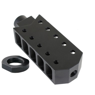 AR-15 Rifle Barrett Style Muzzle Brake with Jam Nut, 1/2x28 - Extended