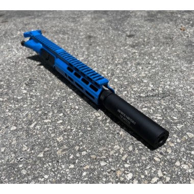 AR-15 5.56/.223 7.5" Pistol Upper Assembly / Blue / Fake Suppressor