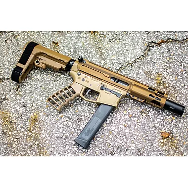 MA-10MM Moriarti Arms 4"  Brindle  Semi-Auto Pistol | MLOK, SBA3 Brace, LRBHO, Blowback System | Cerakote Finish