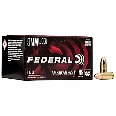 Federal American Eagle 9mm 115 Grain FMJ – 100 Round Value Pack - AE9DP100