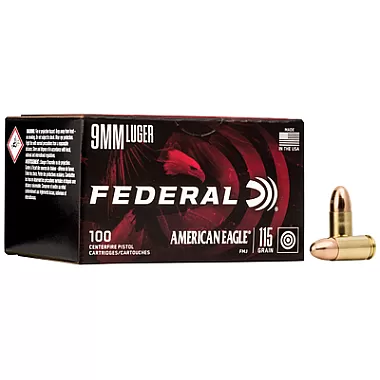 Federal American Eagle 9mm 115 Grain FMJ – 100 Round Value Pack - AE9DP100