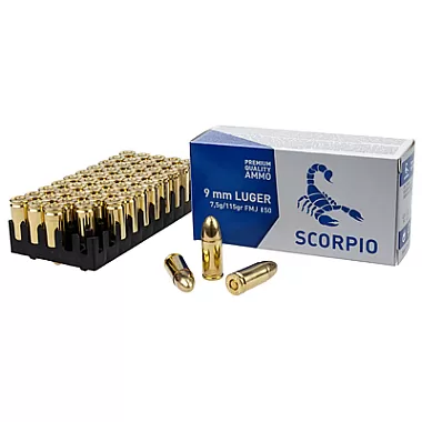 STV Technology Scorpio 9mm 115gr FMJ Ammo – 50rd Box