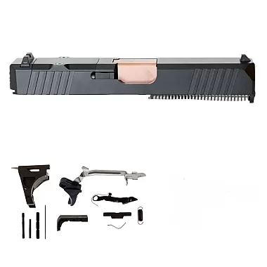 Glock 19 Compatible Pistol Build Kit - RMR Optic Cut Slide - Black / Copper Barrel - No Lower