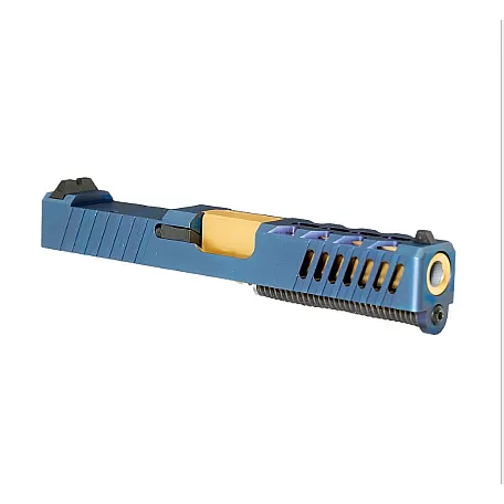 Glock 19 Compatible Pistol Build Kit / Blue DLC RMR Slide / Gold Barrel / No Lower