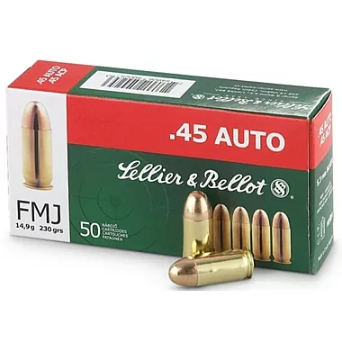 Sellier & Bellot .45 ACP 230 Gr. FMJ Ammunition – 50 Round Box - SB45A