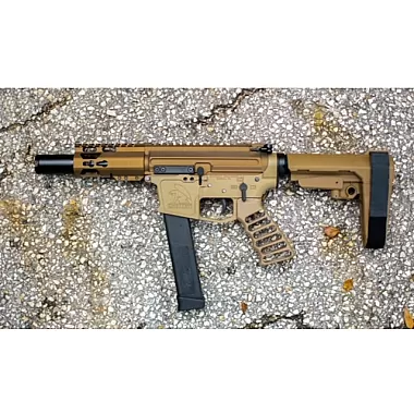 MA-40 .40 S&W Moriarti Arms 4"  Brindle  Pistol – SBA3 Brace, Blowback System, Mlok, Custom Cerakote