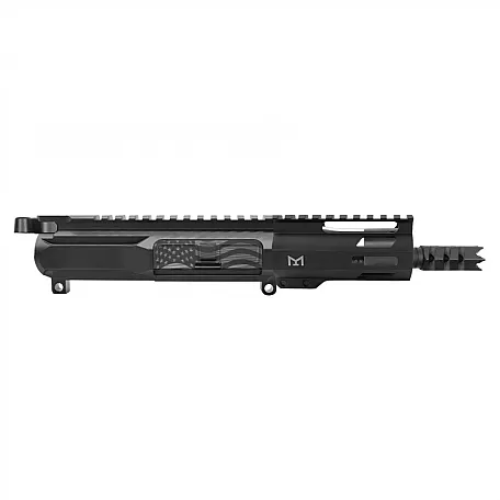 5" 300 Blackout Upper Assembly – AR-15 Pistol Upper with American Flag Engraving & Shark Muzzle Brake | Moriarti Armaments