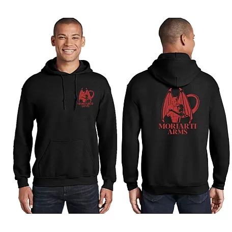 Moriarti Arms Heavy Blend Hooded Sweatshirt – Black, Red Logo Limited Edition