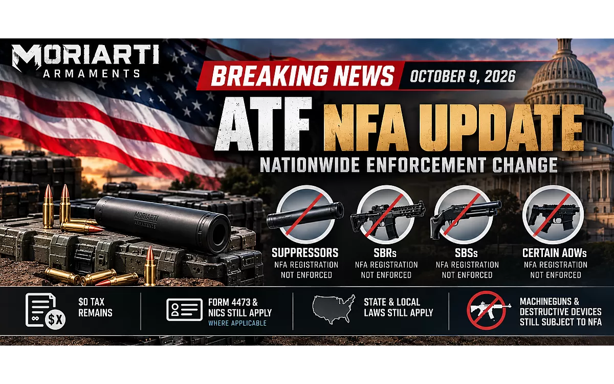 ATF Ends NFA Registration Requirements for Suppressors and SBRs Nationwide: October 9, 2026 Update