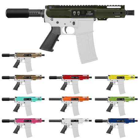 AR-15 5.56 NATO 5'' STAY SPOOKY PISTOL KIT - BILLET SLICK UPPER WITH 4'' HANDGUARD- COLOR SET UPPER OPTION