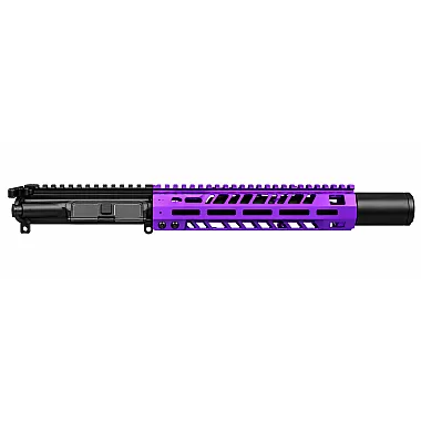 Moriarti 7.5 inch 5.56 NATO Suppressor Ready upper with Royal Purple 9 inch M-LOK handguard and black faux suppressor