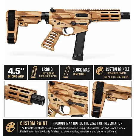 Moriarti MA-9 9MM 4.5″ Brindle Micro ARP Pistol – LRBHO | SBA3