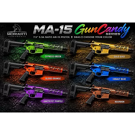 Moriarti MA-15 GunCandy Series 7.5″ 5.56 NATO AR-15 Pistol – SBA5 | Choose Color