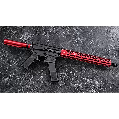 Moriarti MA-9 16 inch 9MM Suppressor Ready rifle with 15 inch anodized M-LOK handguard and matching six-position buffer tube