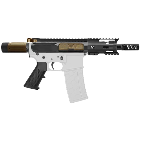 AR-15 5.56 NATO 5" PISTOL KIT - SIDE CUT BILLET UPPER WITH 4" COMBAT MODULAR M-LOK HANDGUARD - BURNT BRONZE CERAKOTE ACCENTS